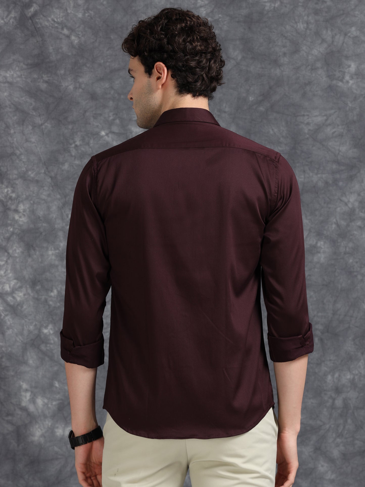Brown 60's Satin lycra Shirt