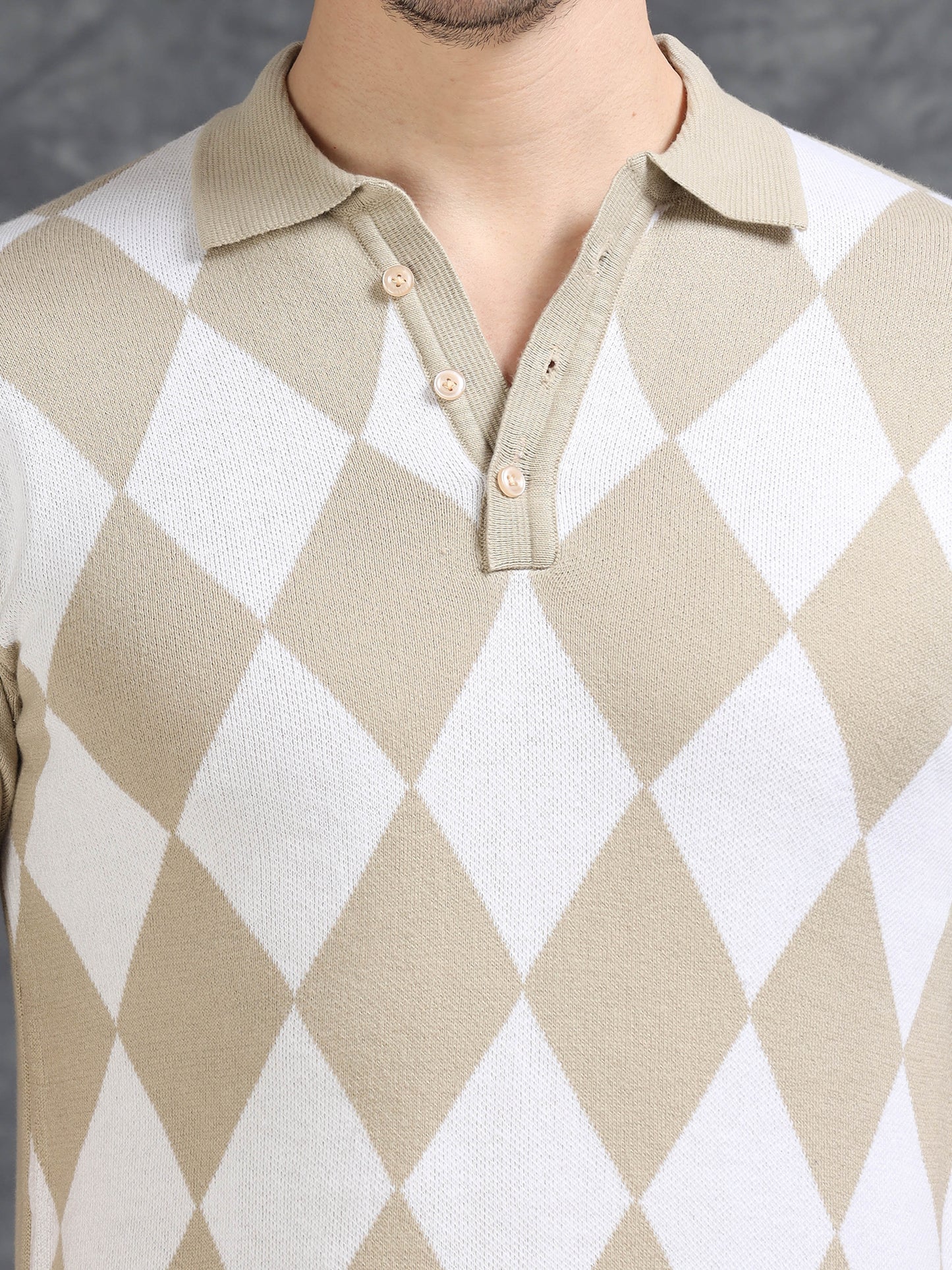 Beige Diamond Design Polo T-shirt