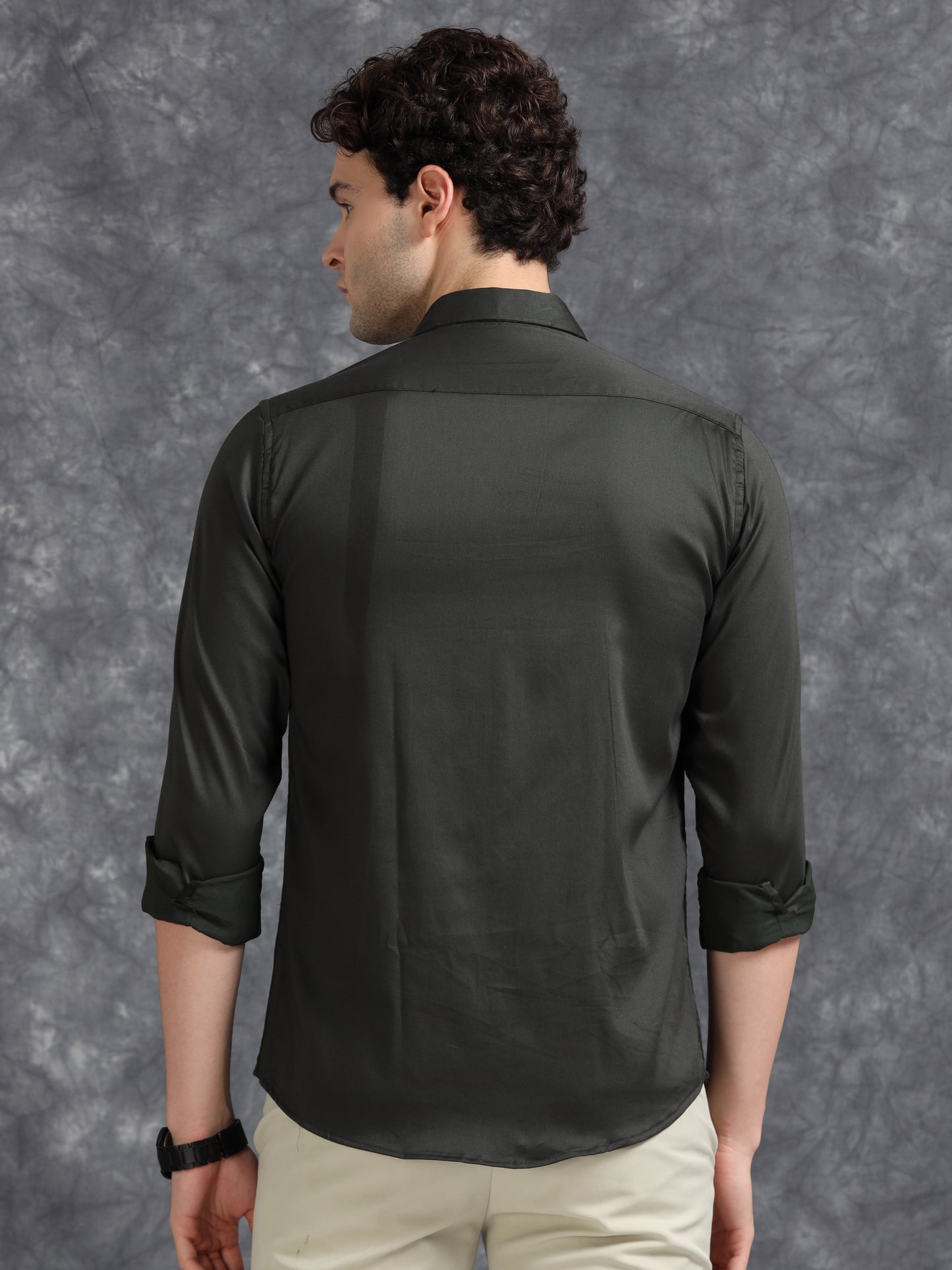 Olive 60's Satin lycra Shirt