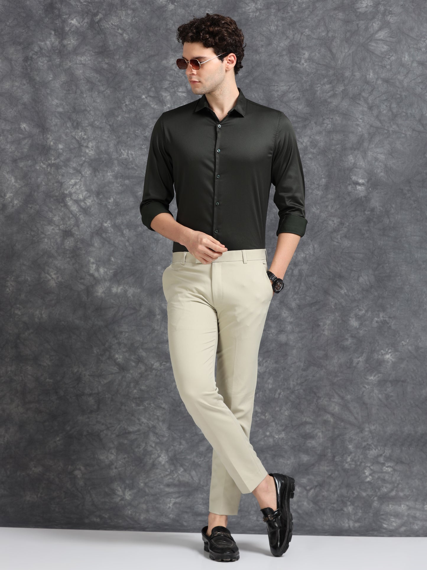 Olive 60's Satin lycra Shirt