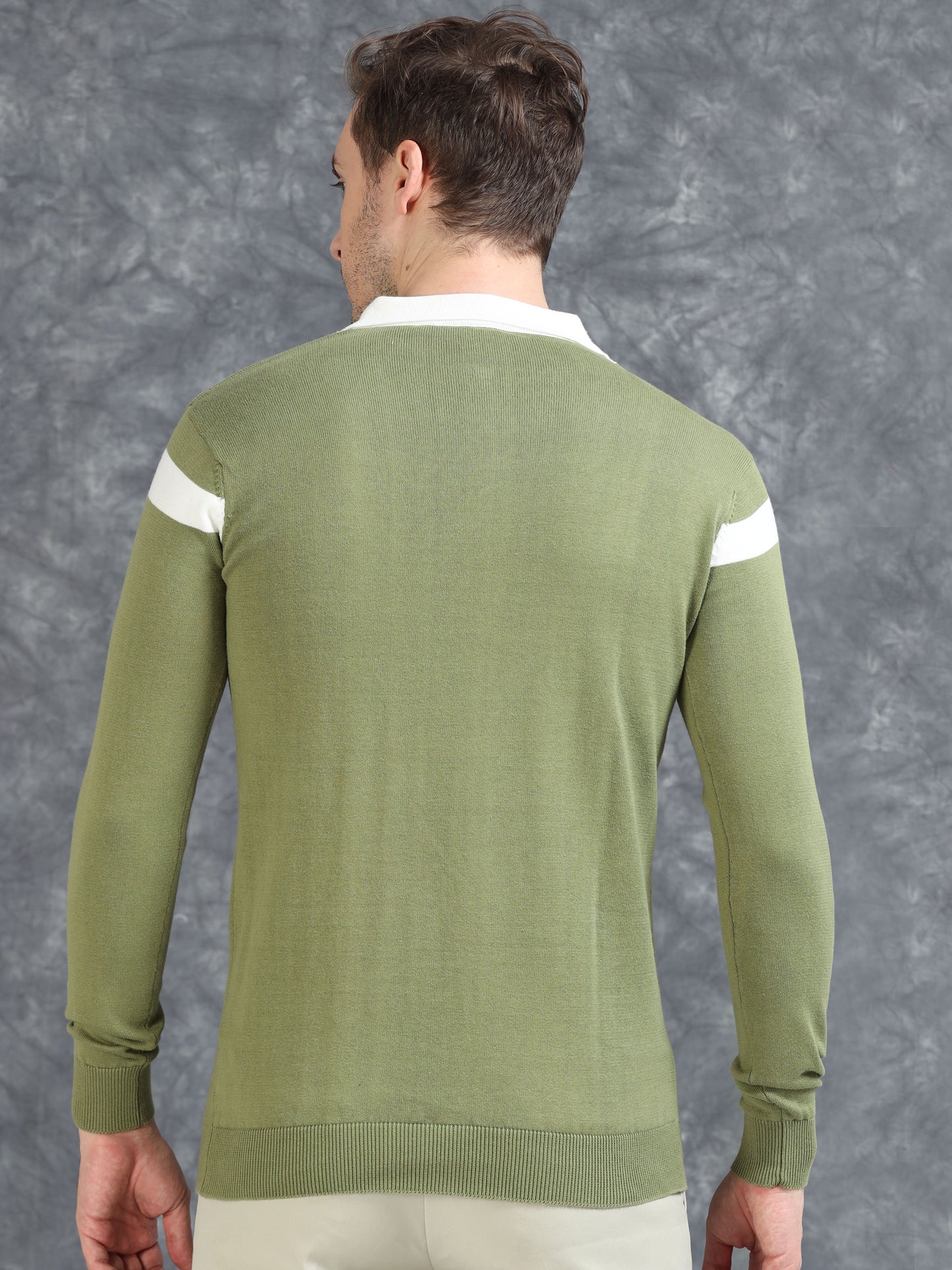 Pannel Design Full Sleeve Zipper Polo - Pistachio