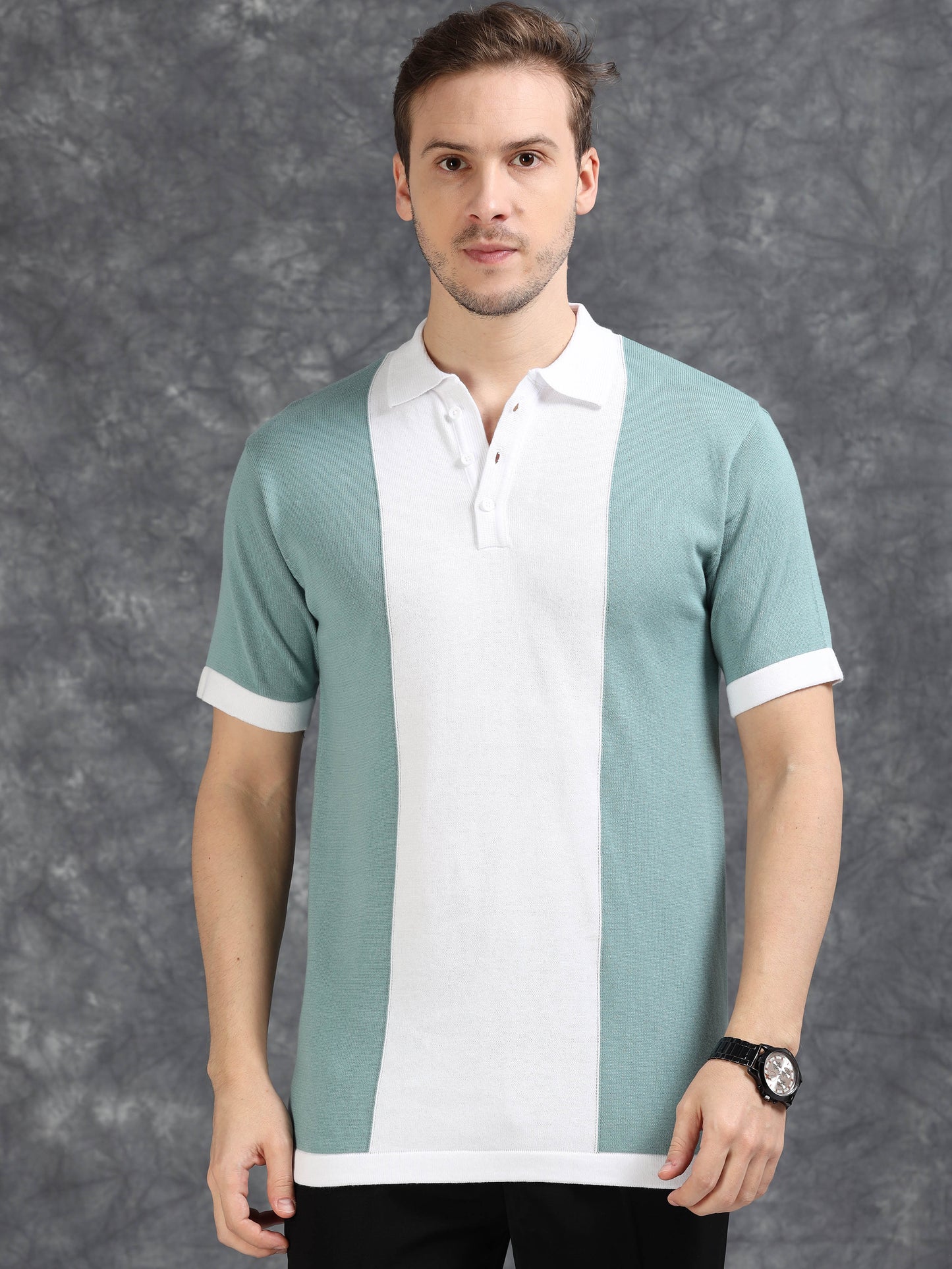Sky Blue Panel Design Polo T-Shirt