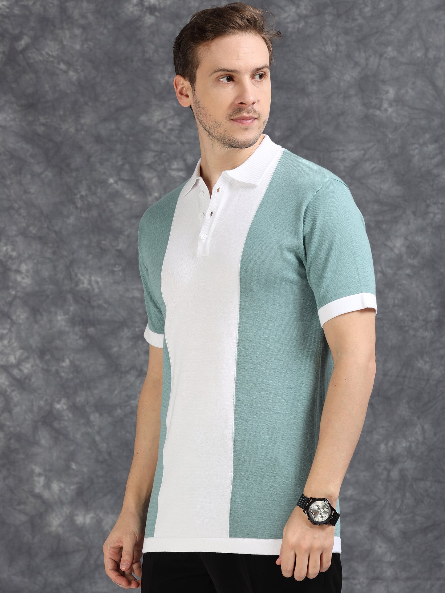 Sky Blue Panel Design Polo T-Shirt