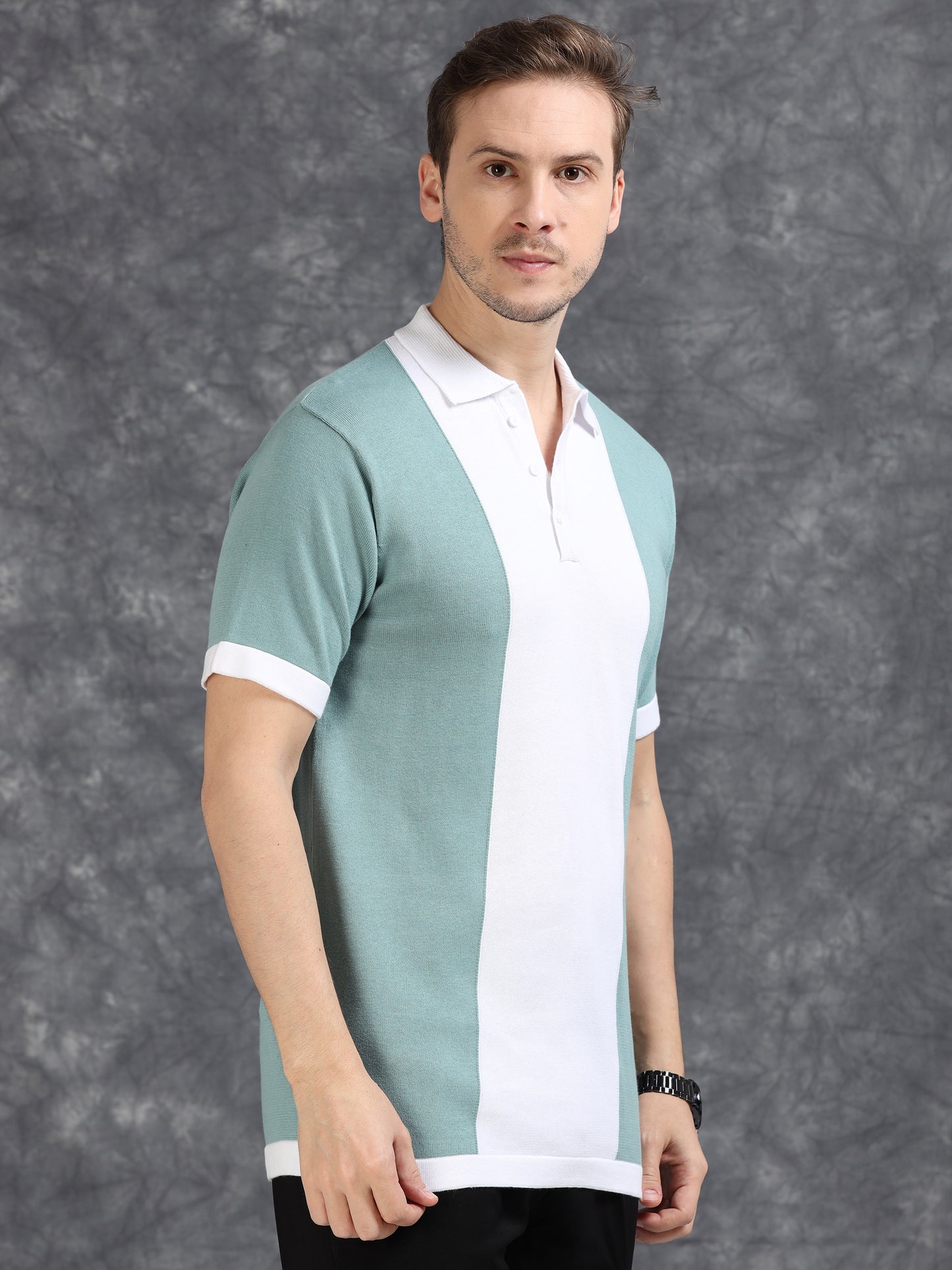 Sky Blue Panel Design Polo T-Shirt