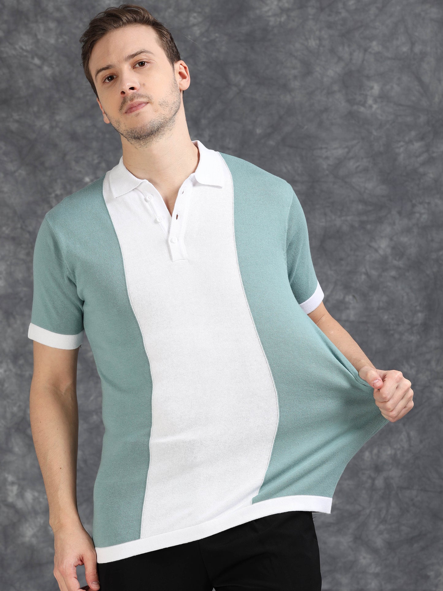 Sky Blue Panel Design Polo T-Shirt