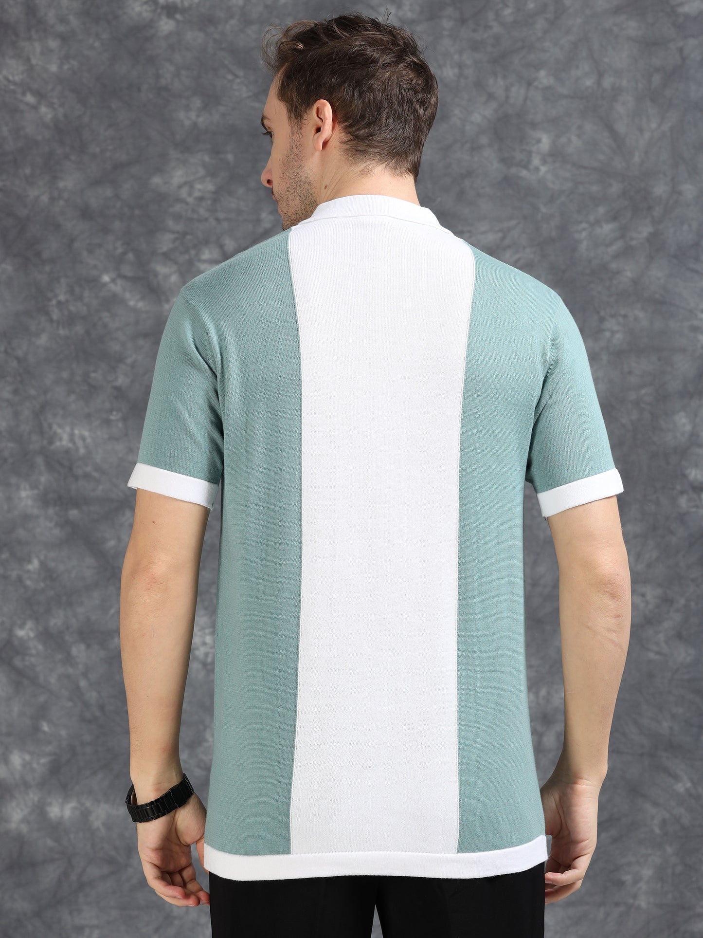 Sky Blue Panel Design Polo T-Shirt