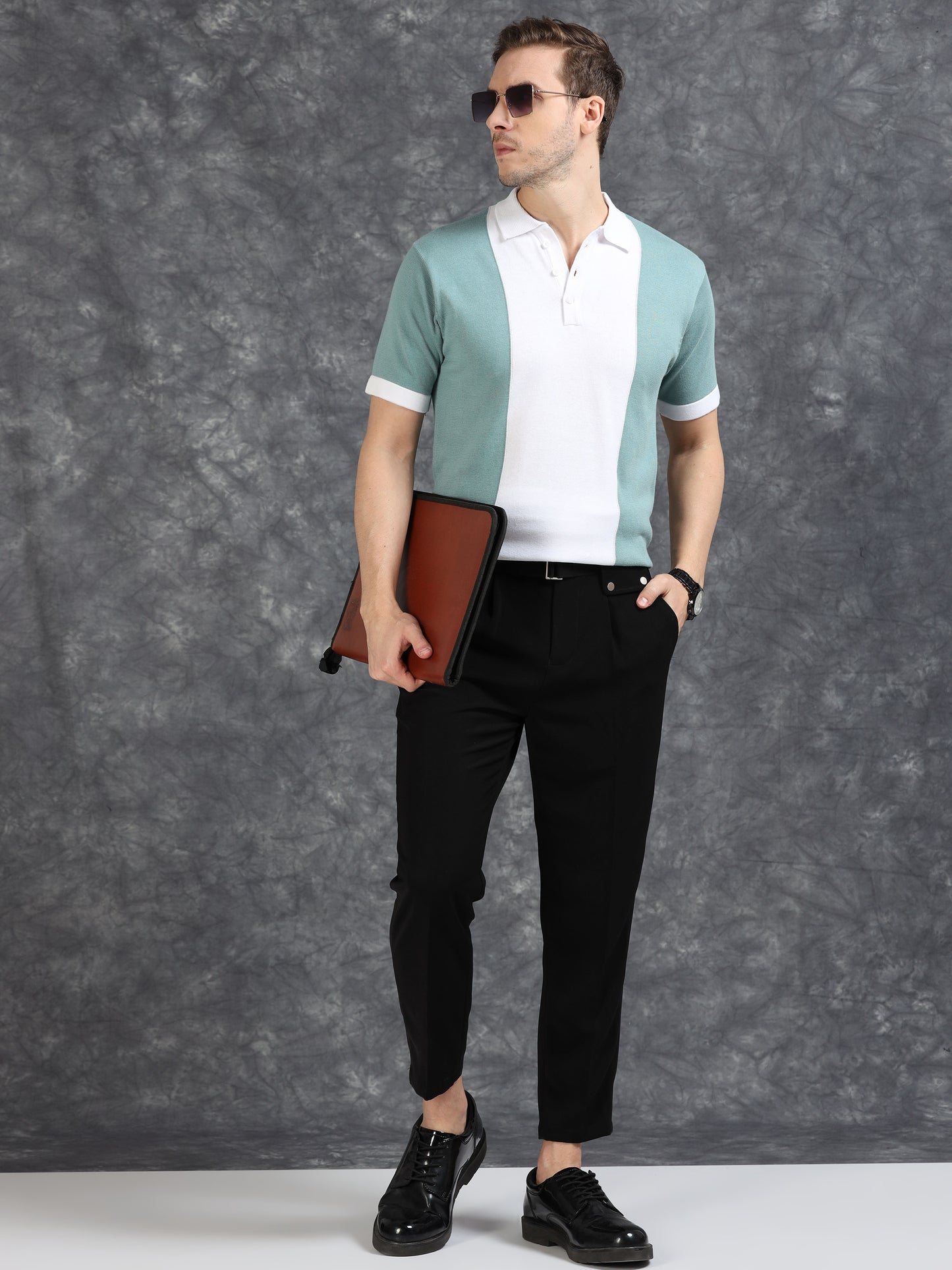 Sky Blue Panel Design Polo T-Shirt