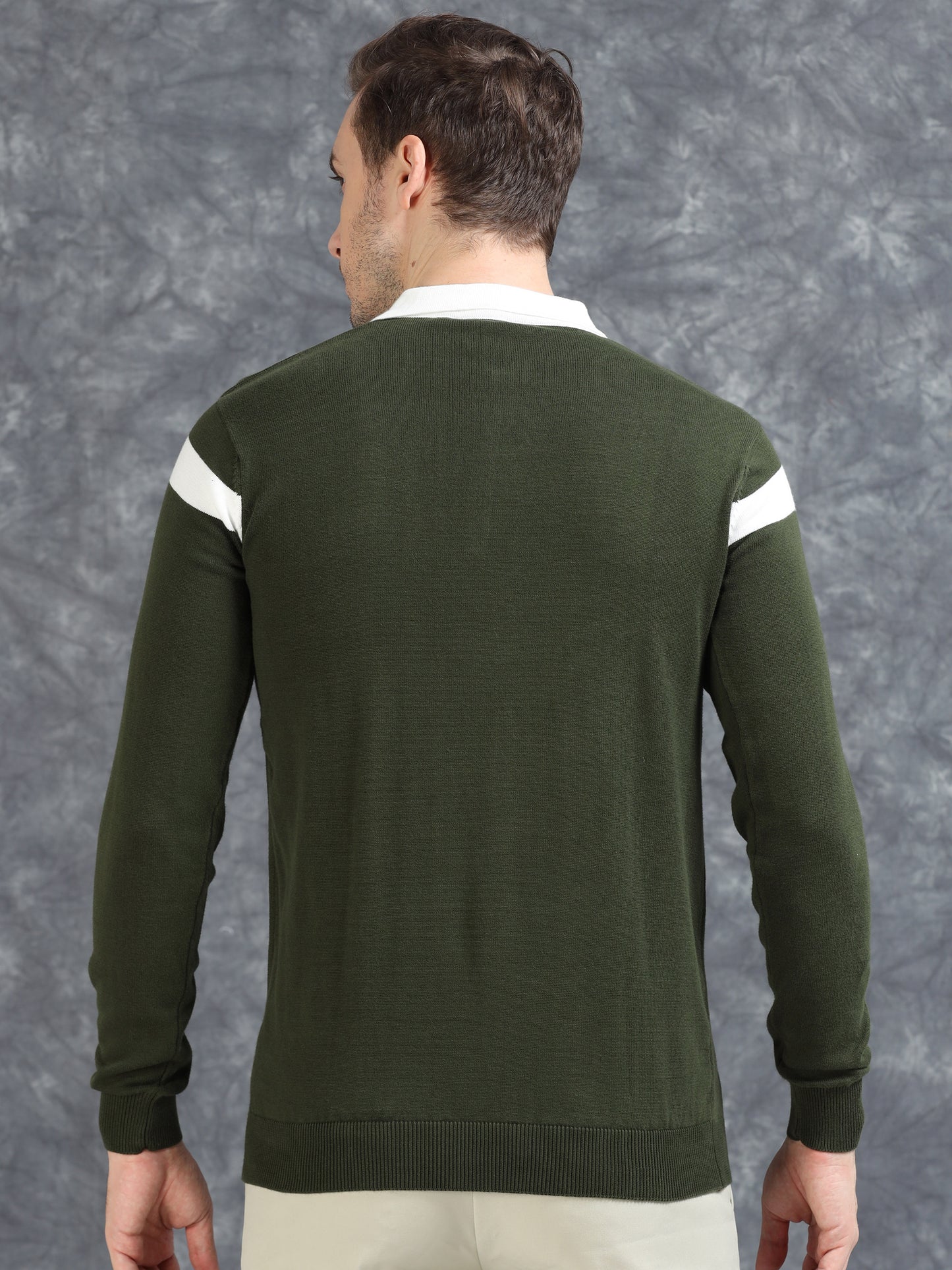Pannel Design Full Sleeve Zipper Polo - Dark Green