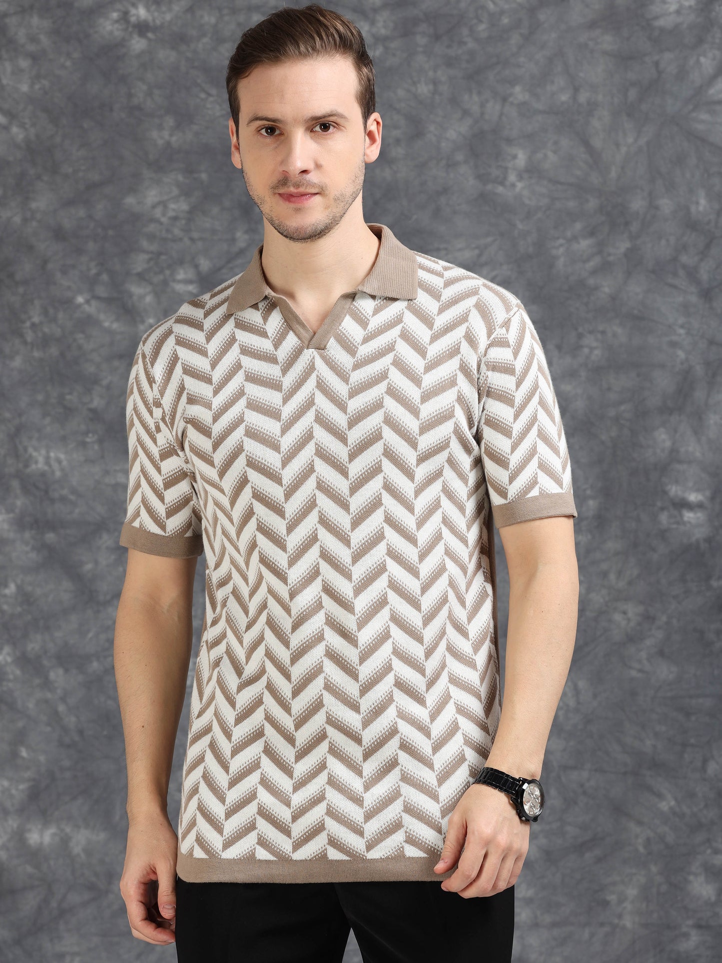Light Brown Wave Design Polo T-Shirt
