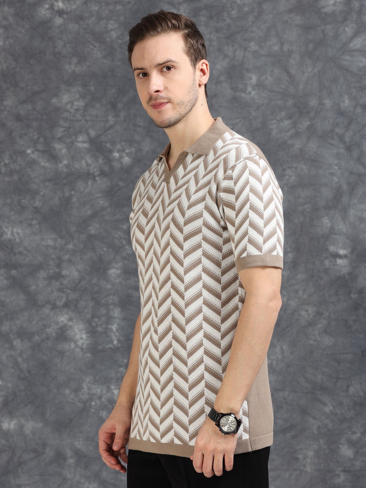 Light Brown Wave Design Polo T-Shirt