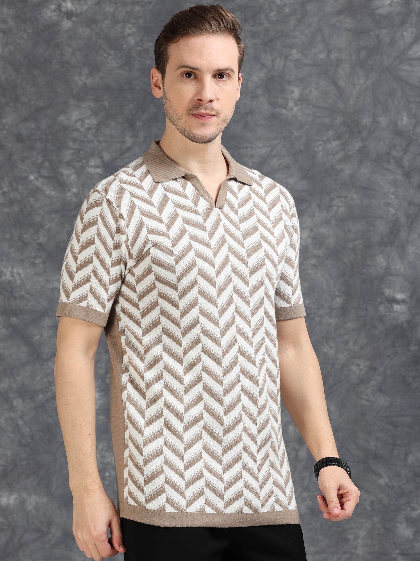Light Brown Wave Design Polo T-Shirt