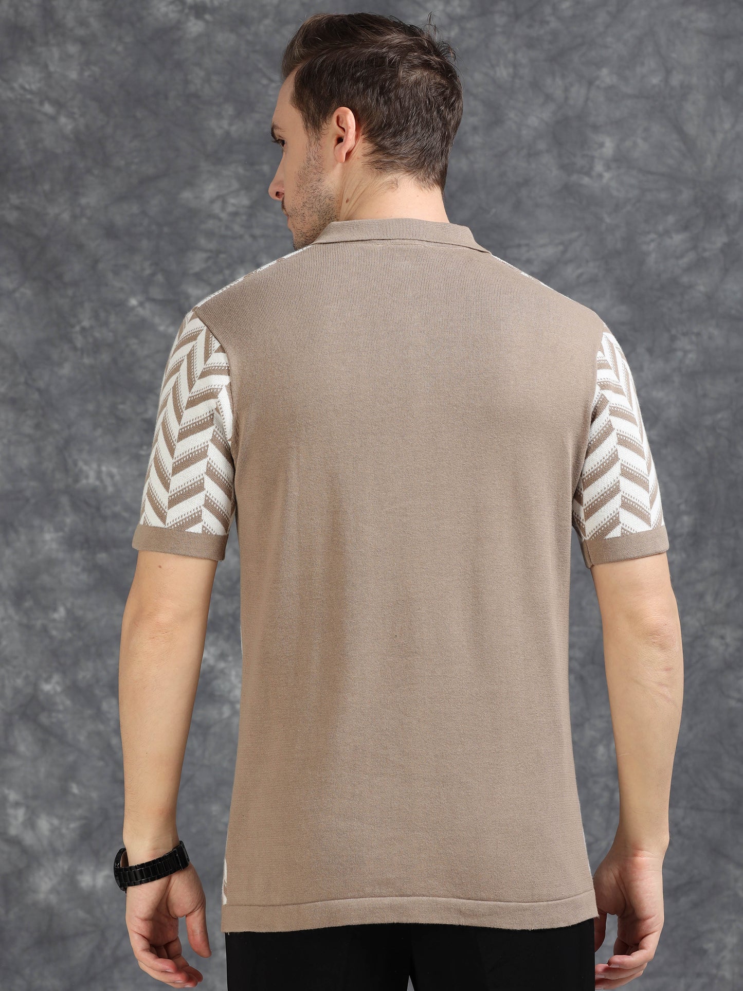Light Brown Wave Design Polo T-Shirt