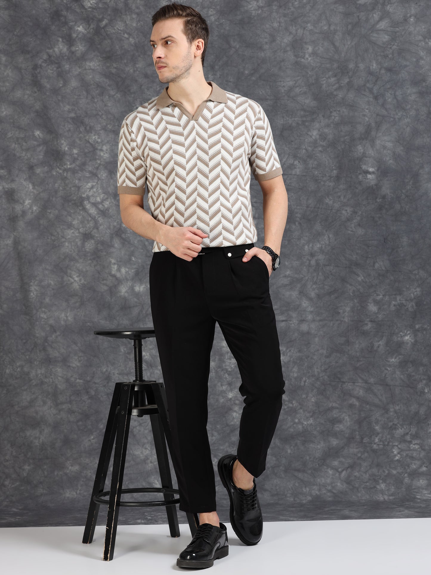 Light Brown Wave Design Polo T-Shirt