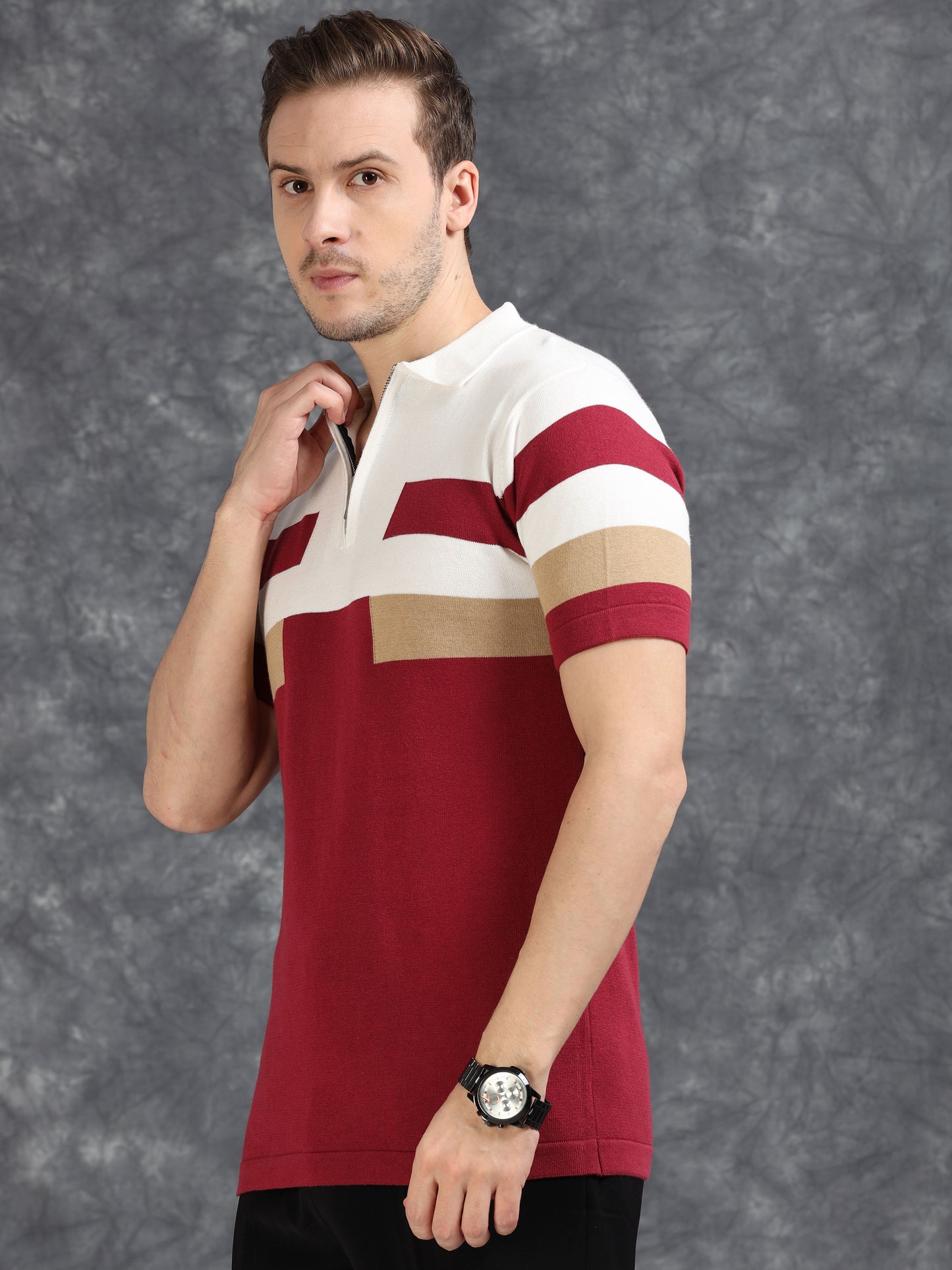 Red and White Pannel Design Polo T-shirt