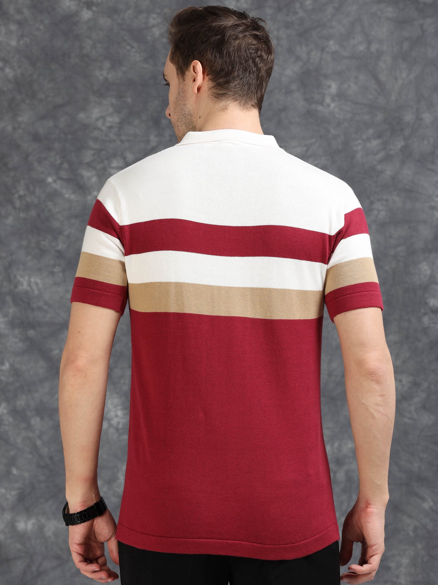Red and White Pannel Design Polo T-shirt