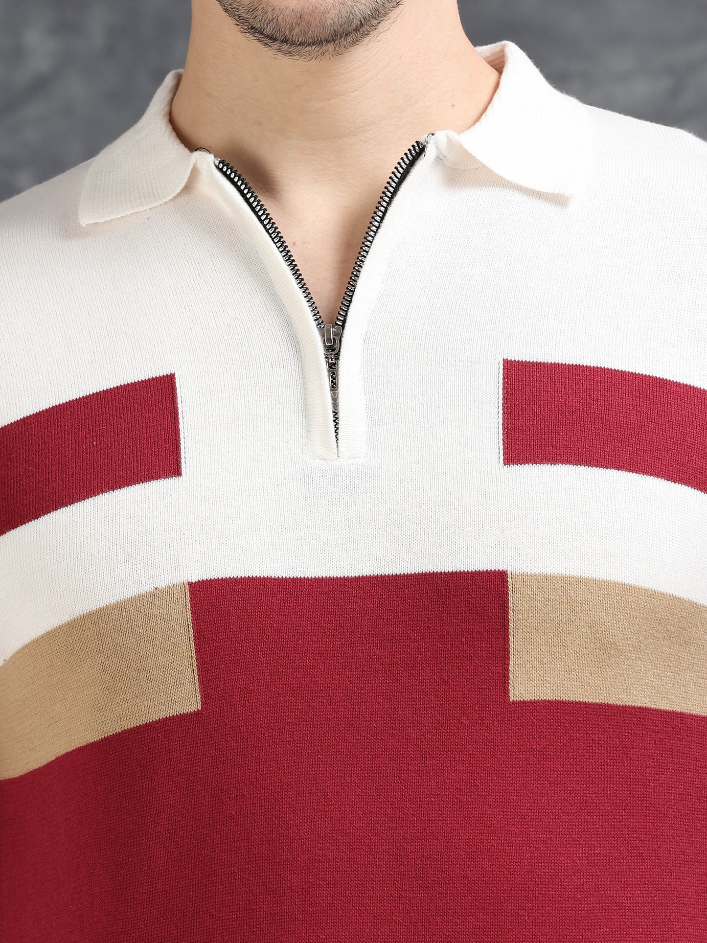 Red and White Pannel Design Polo T-shirt