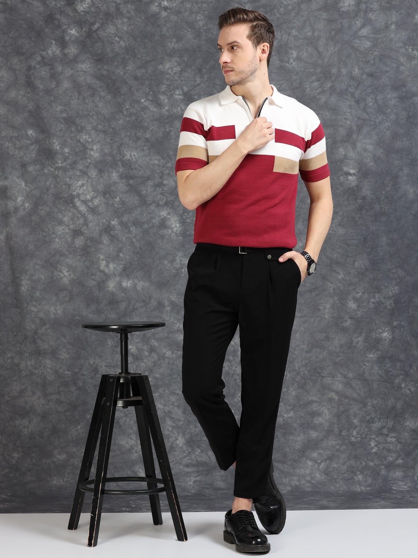 Red and White Pannel Design Polo T-shirt