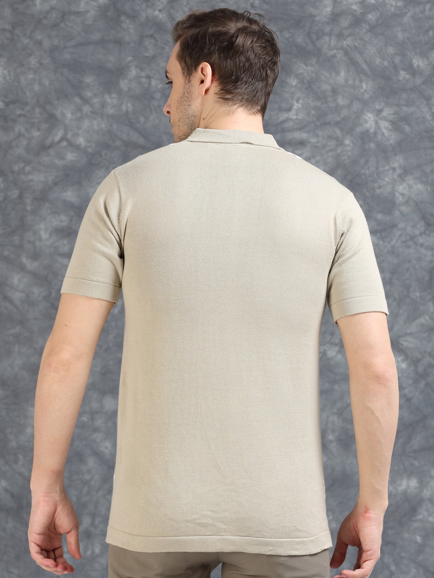 Boxy Line Design Polo T-Shirt - Dusty Grey
