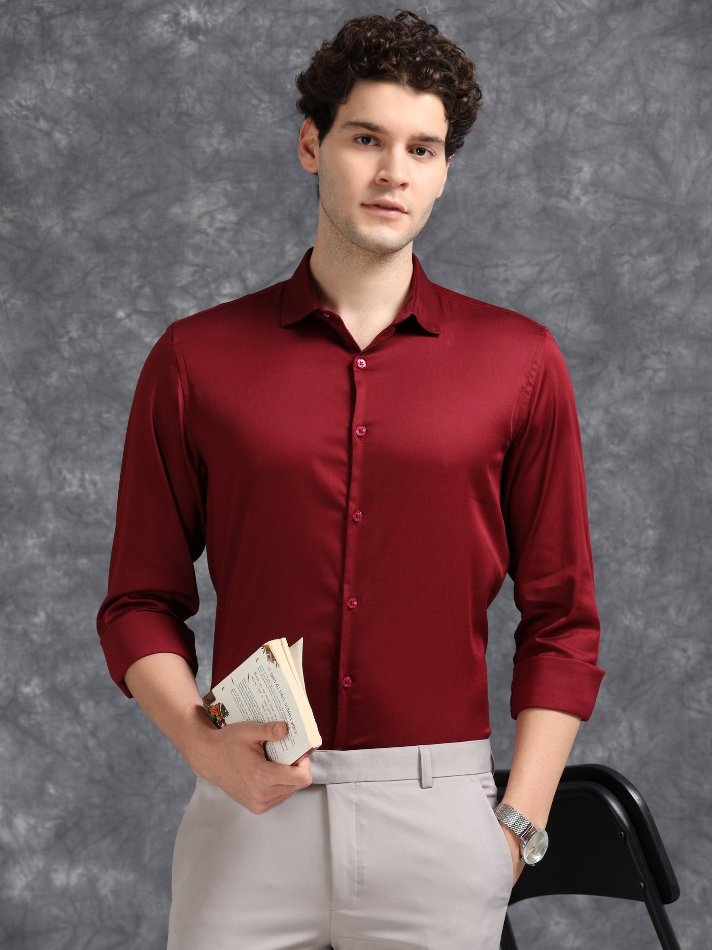 Red 60's Satin  lycra Shirt