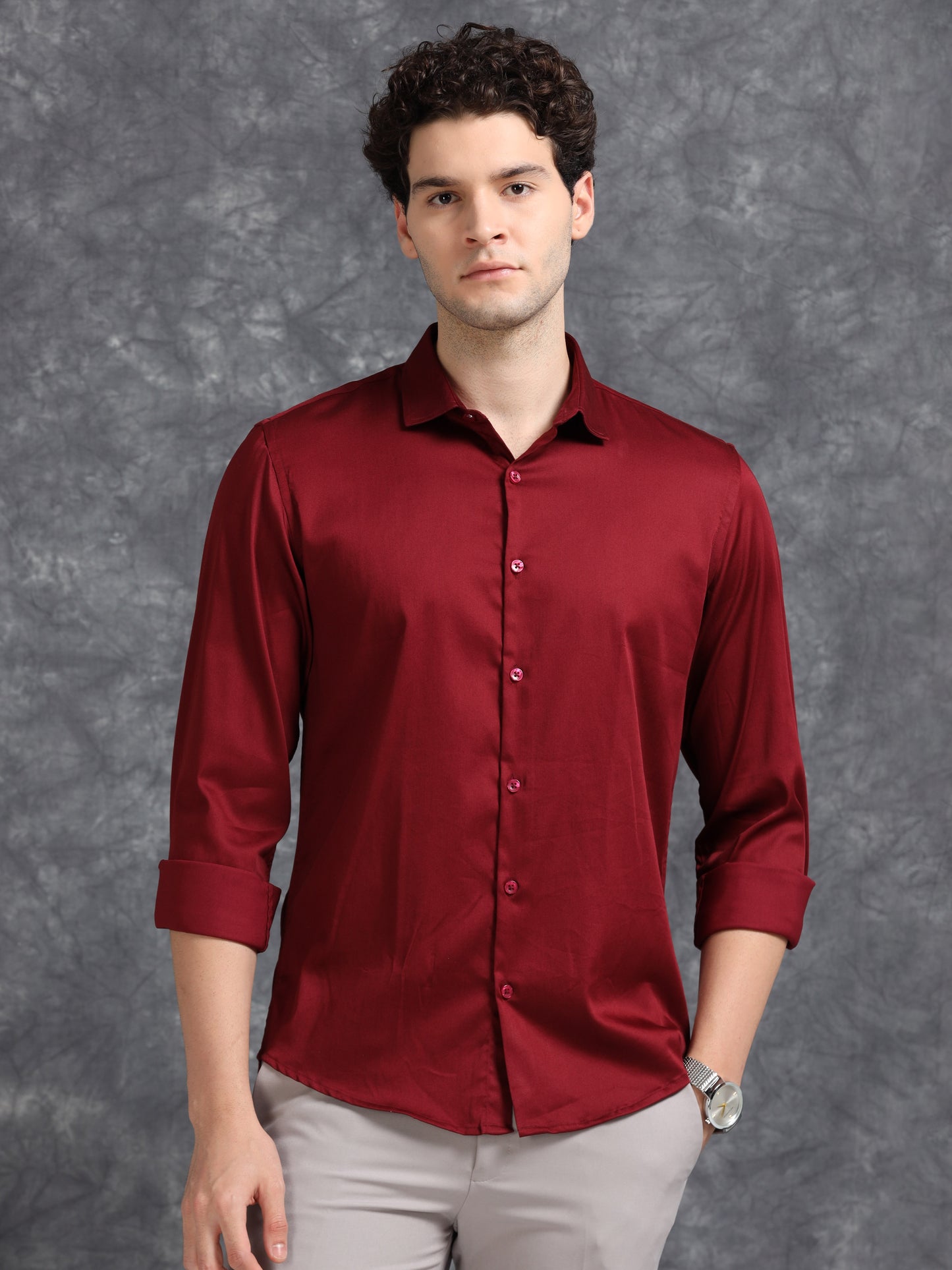 Red 60's Satin  lycra Shirt