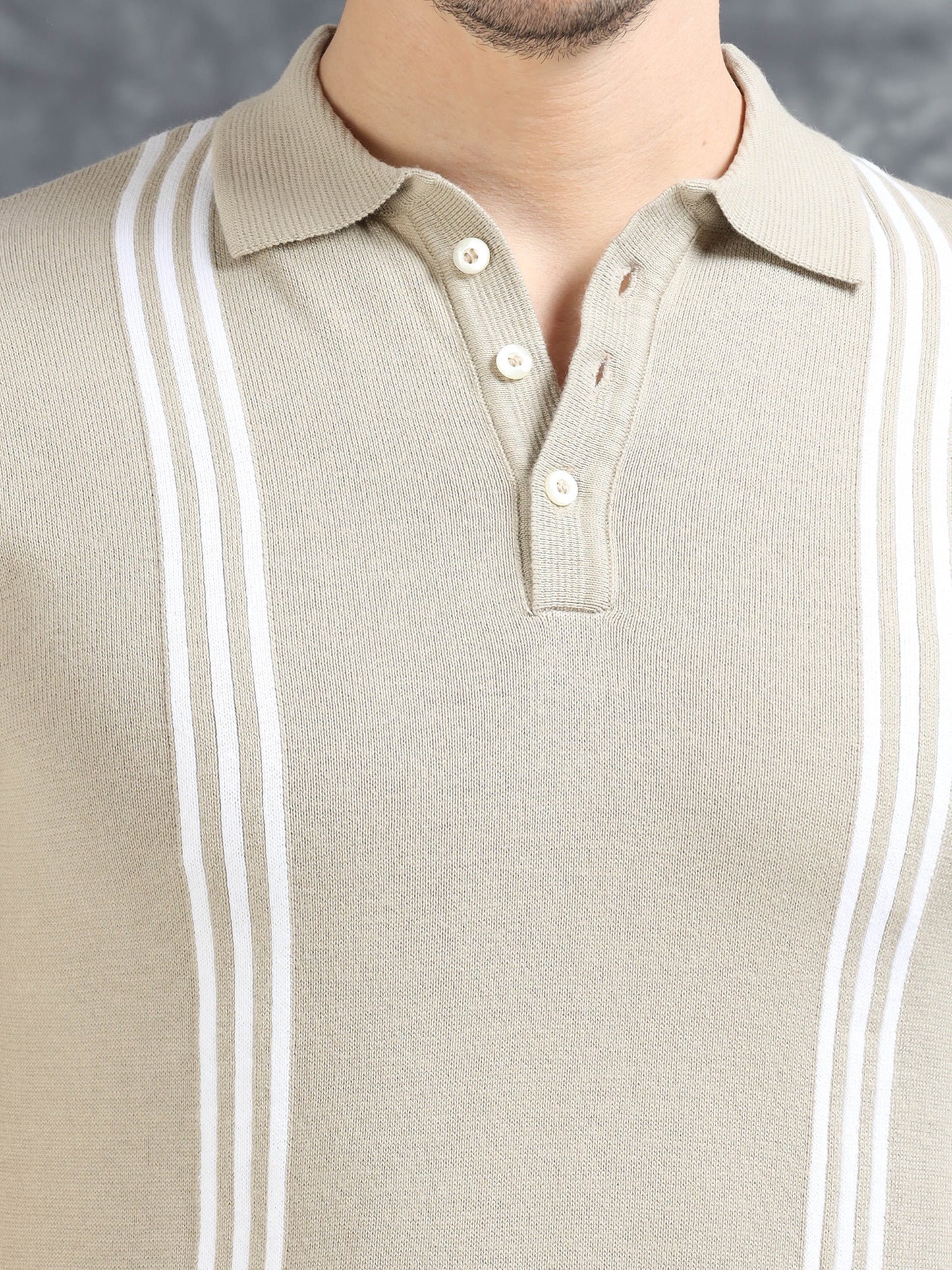 Boxy Line Design Polo T-Shirt - Dusty Grey