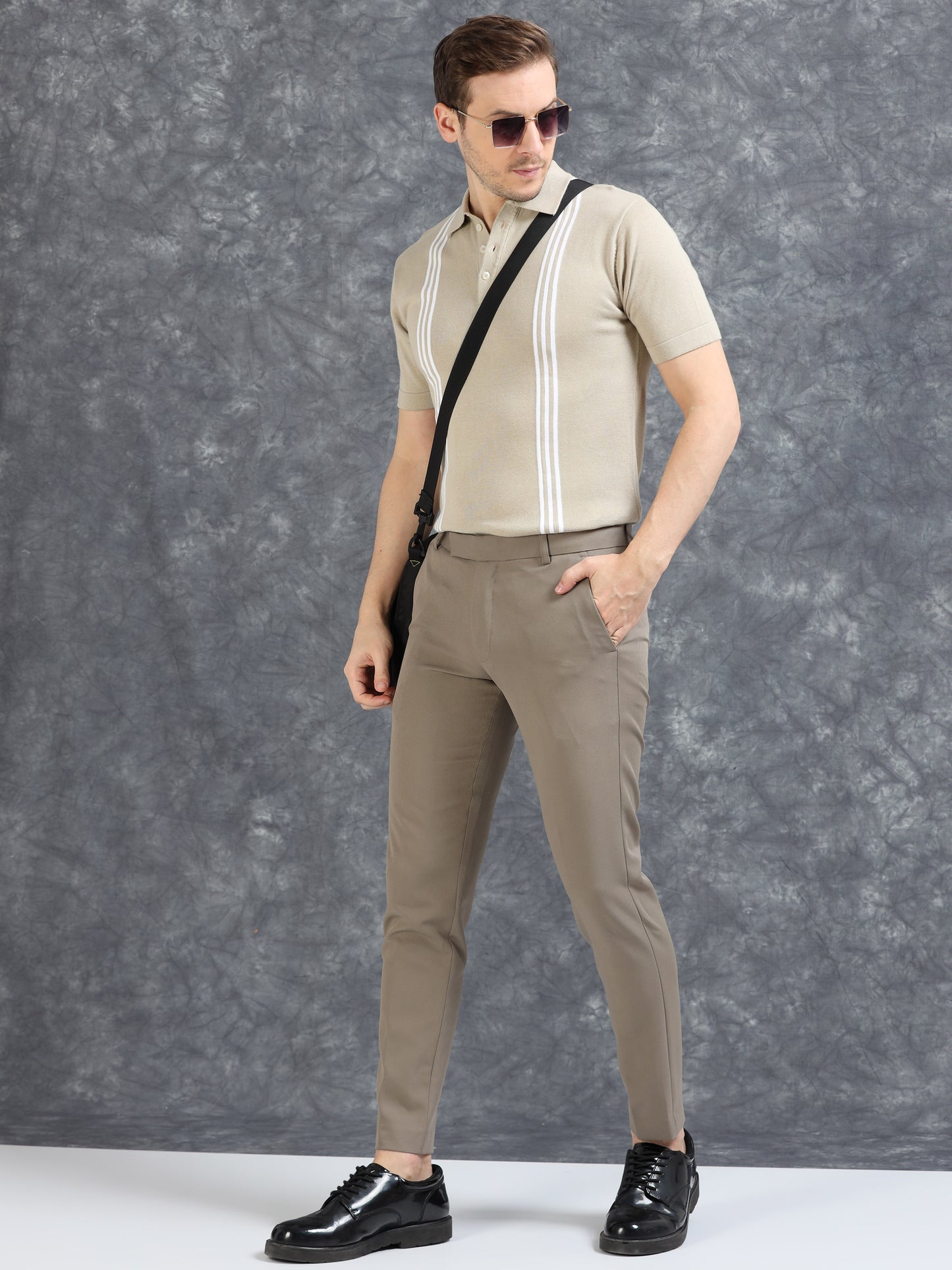 Boxy Line Design Polo T-Shirt - Dusty Grey