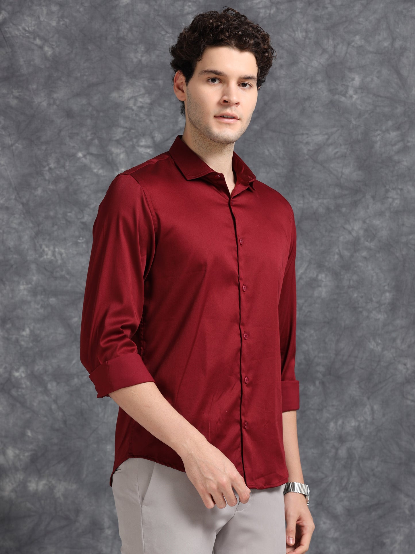 Red 60's Satin  lycra Shirt