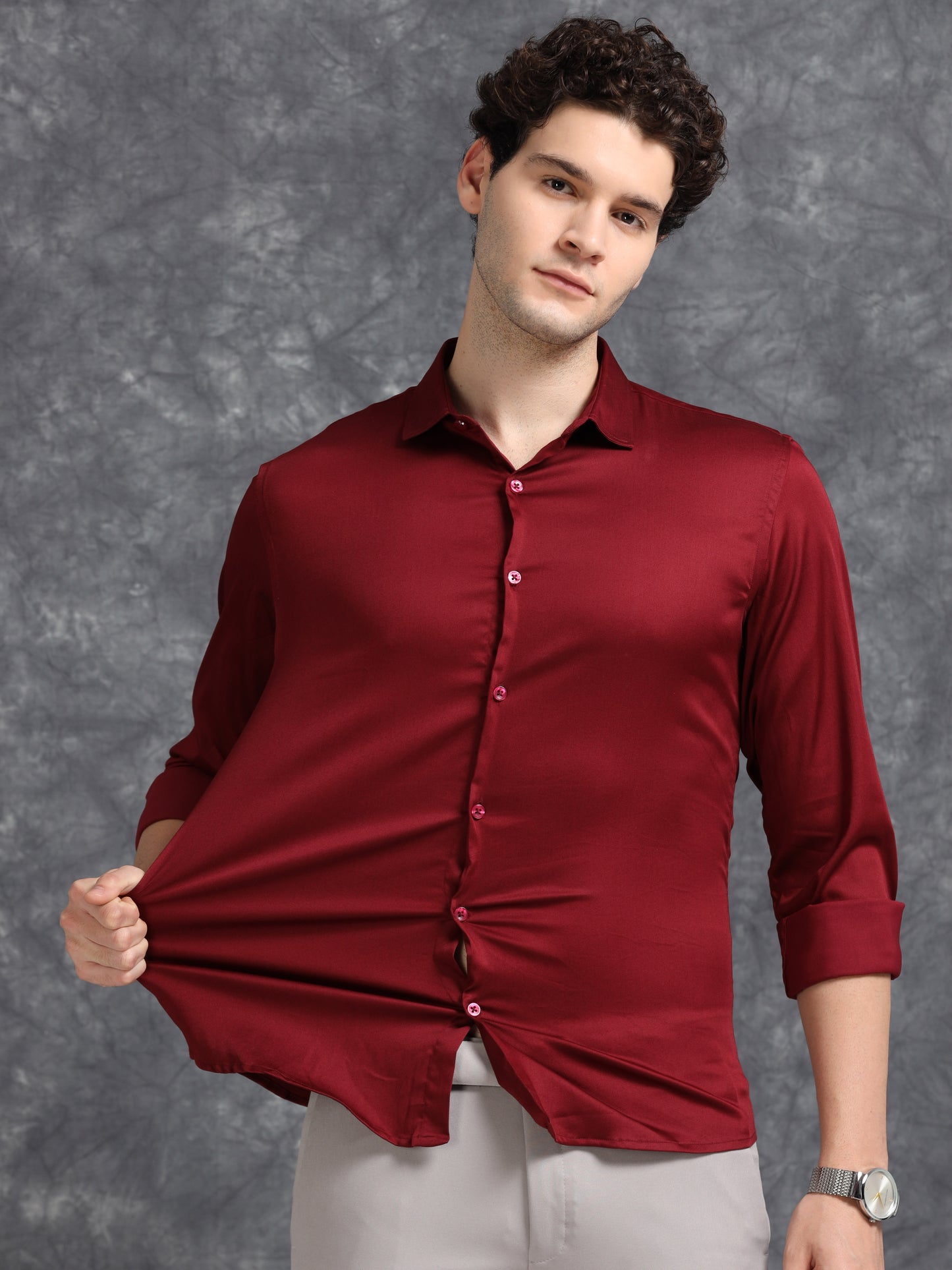 Red 60's Satin  lycra Shirt