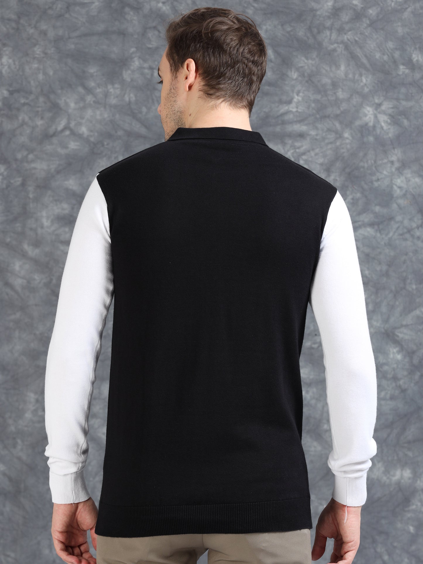 Pannel Design Full Sleeve Zipper Polo - Jet Black