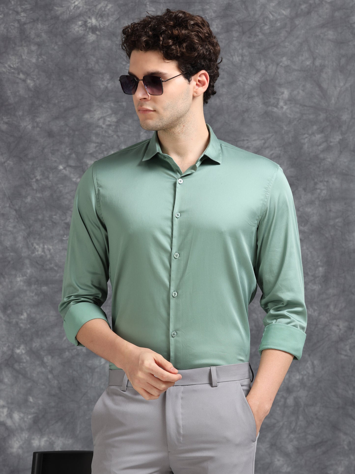 Light Green 60's Satin lycra Shirt