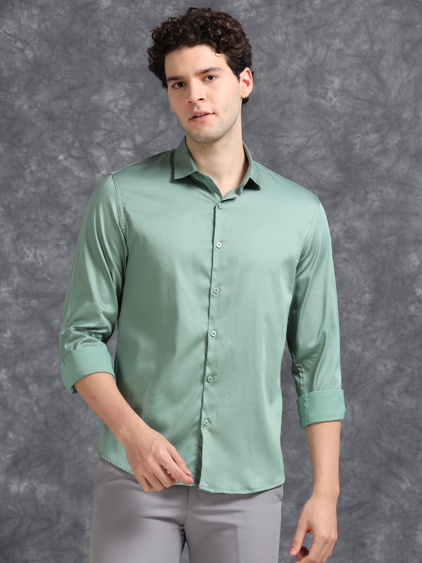 Light Green 60's Satin lycra Shirt