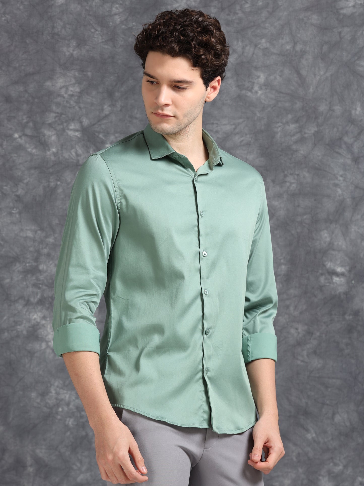 Light Green 60's Satin lycra Shirt