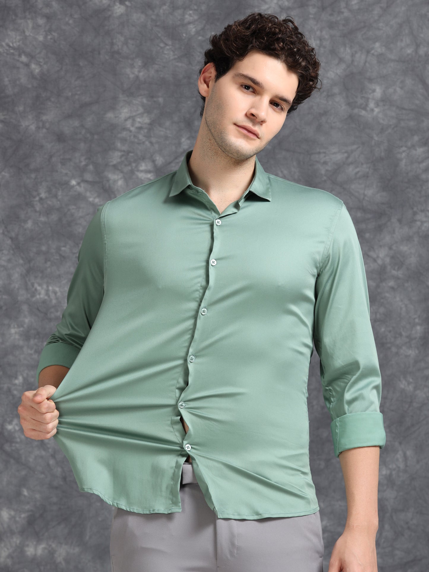 Light Green 60's Satin lycra Shirt