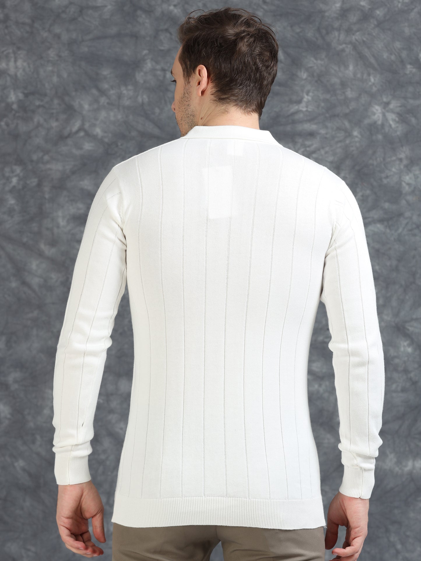 Ribbed Texture Full Sleeve T-Shirt White