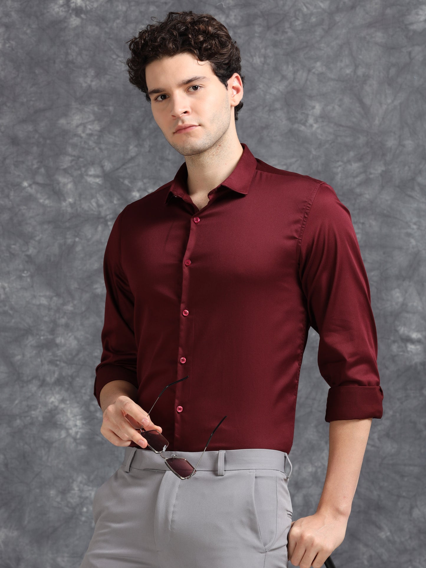 Maroon 60's Satin lycra Shirt