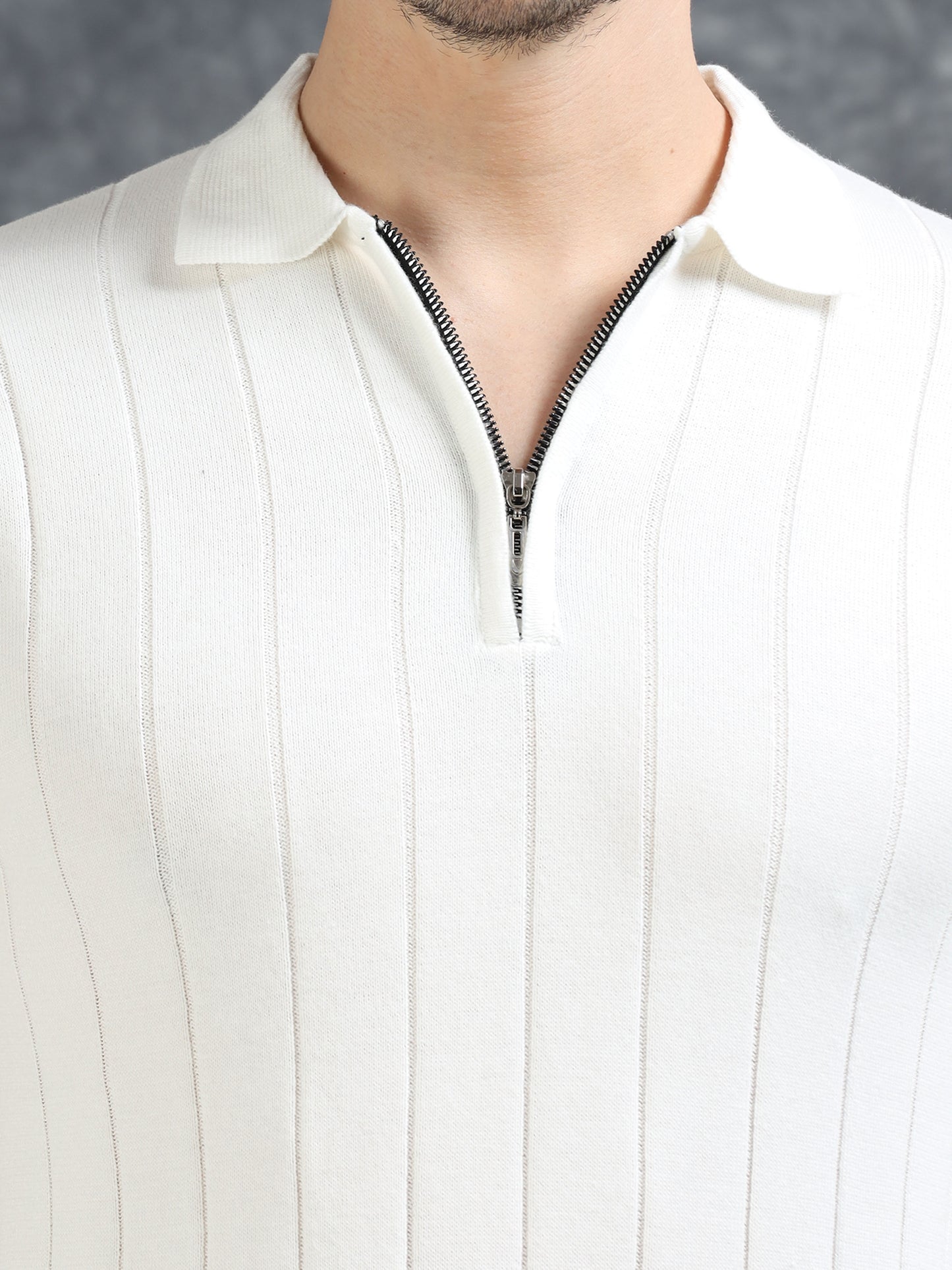 Ribbed Texture Full Sleeve T-Shirt White
