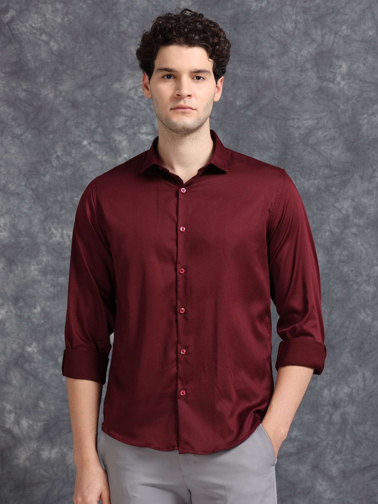 Maroon 60's Satin lycra Shirt