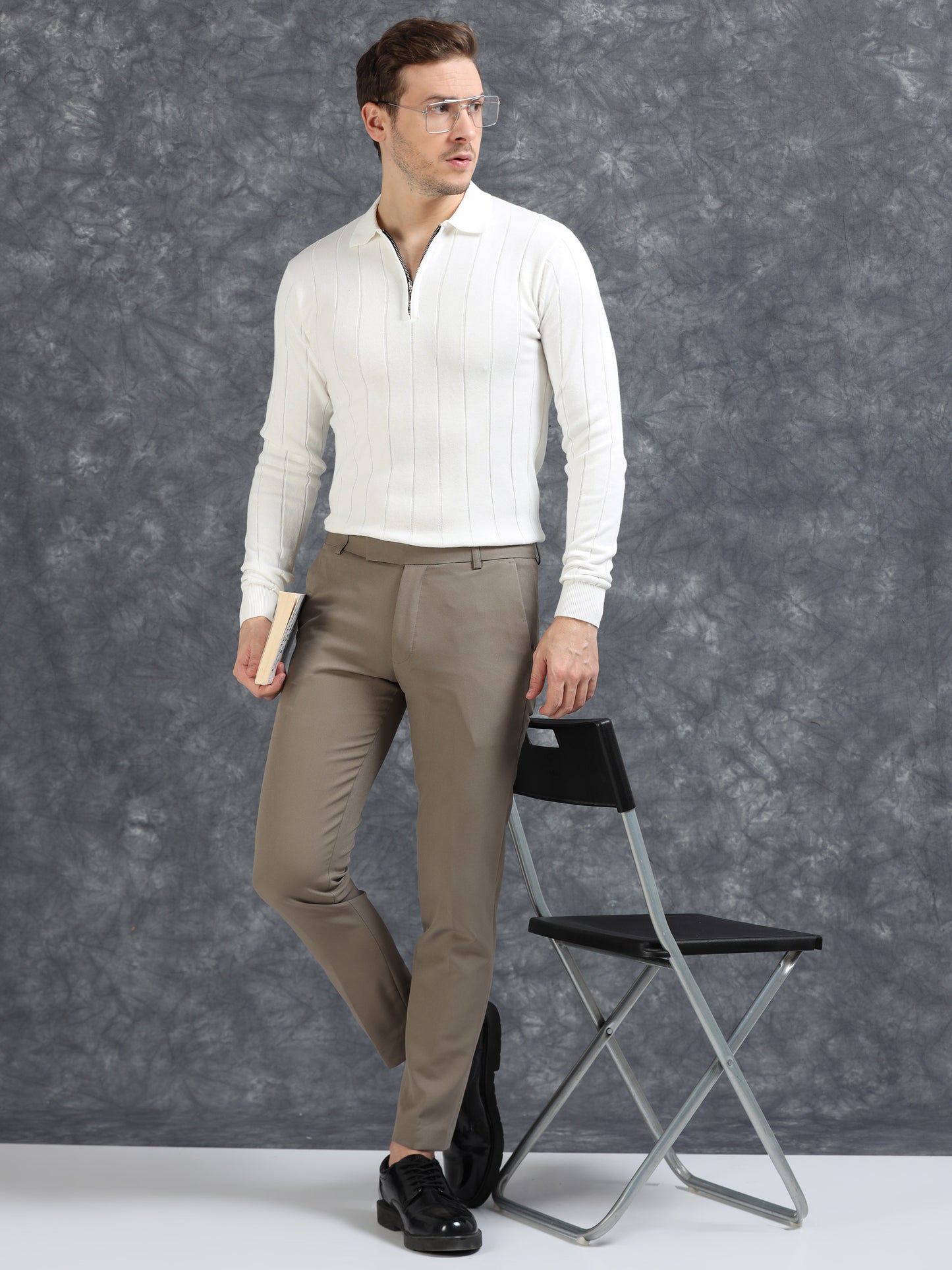 Ribbed Texture Full Sleeve T-Shirt White