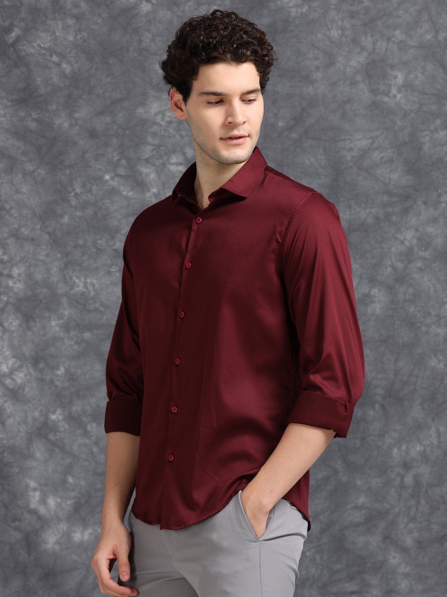 Maroon 60's Satin lycra Shirt