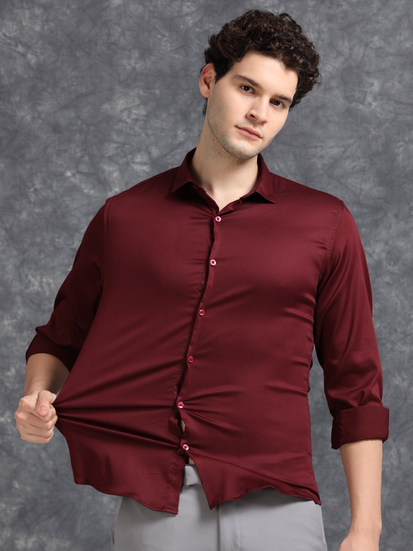 Maroon 60's Satin lycra Shirt