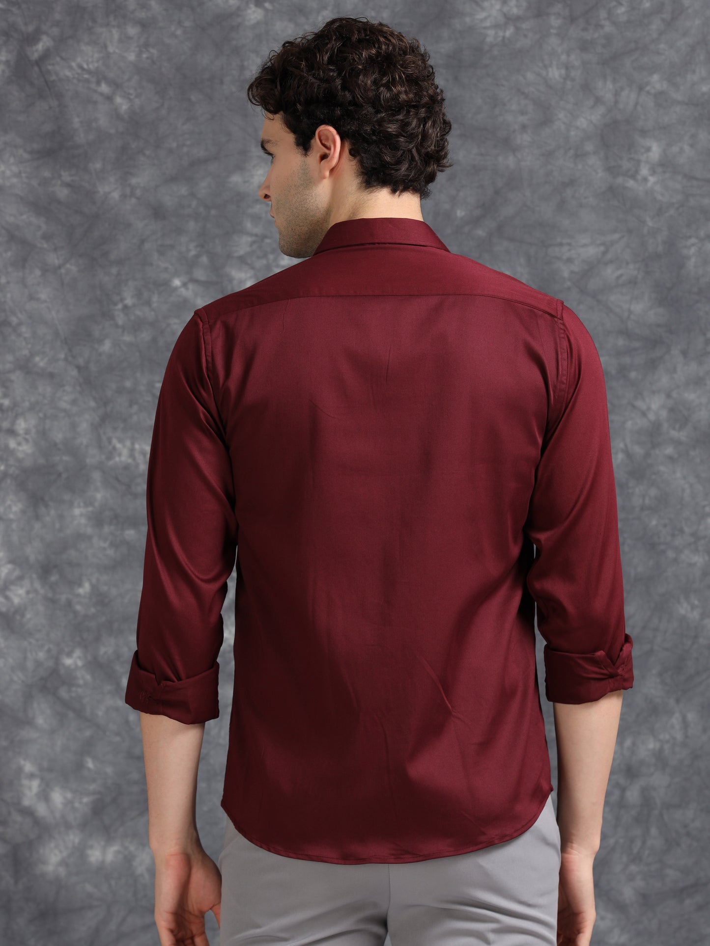 Maroon 60's Satin lycra Shirt