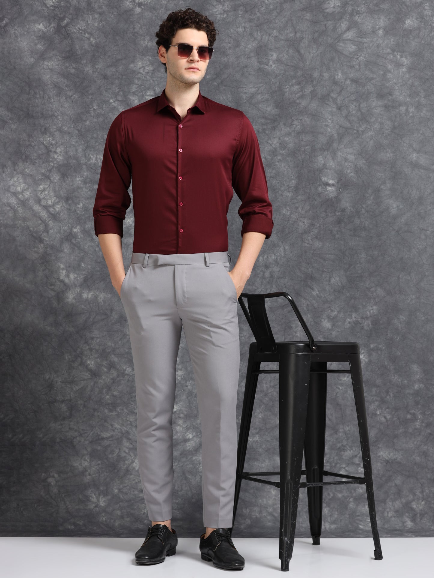 Maroon 60's Satin lycra Shirt