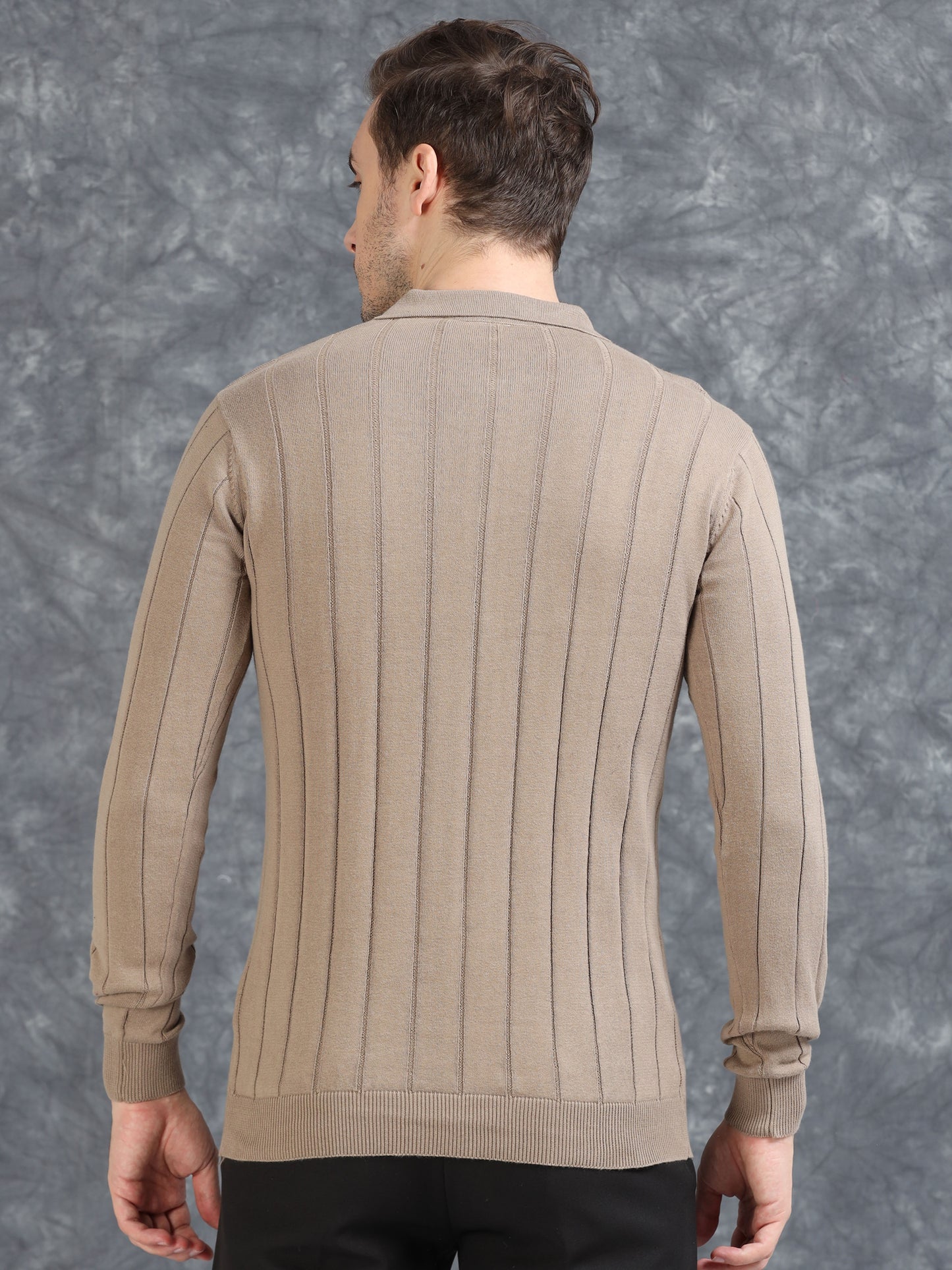 Ribbed Texture Full Sleeve T-Shirt Beige