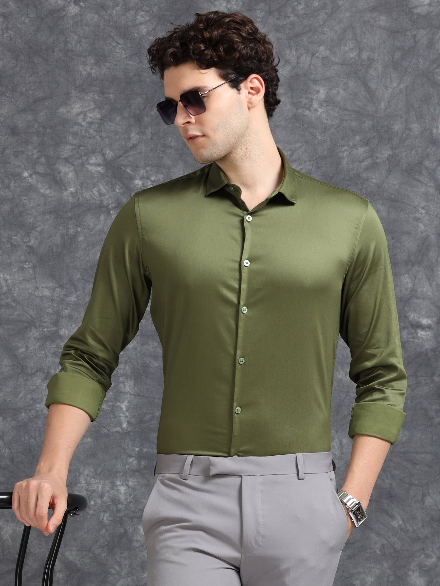 Green 60's Satin lycra Shirt