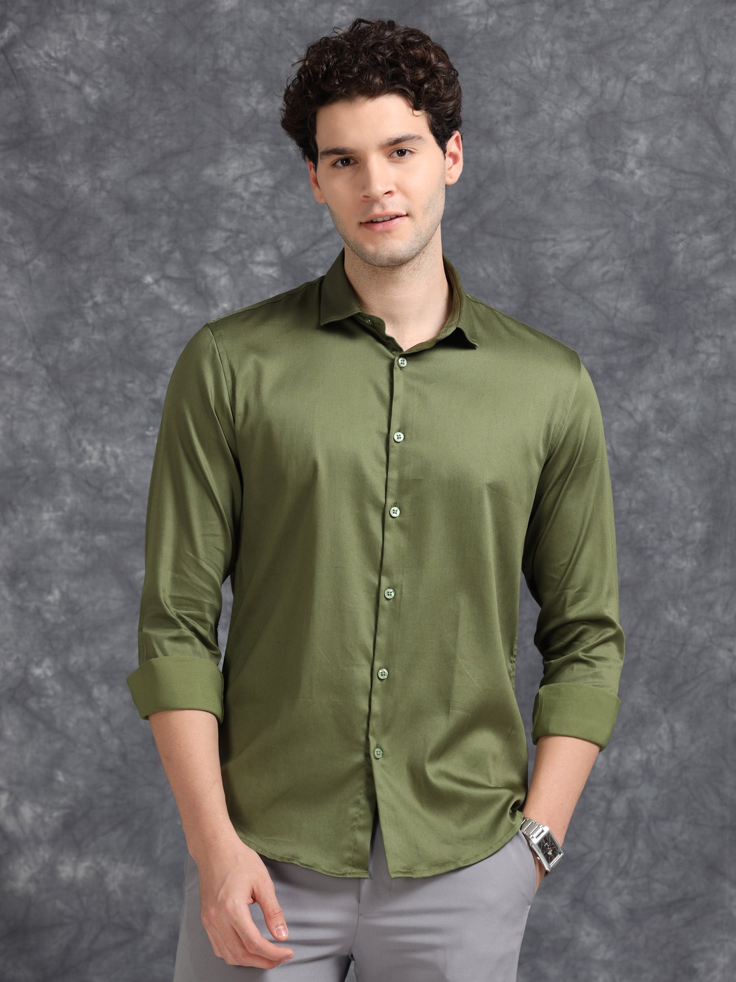 Green 60's Satin lycra Shirt