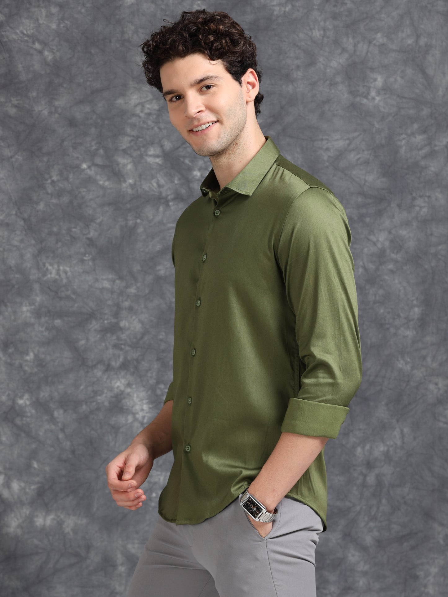 Green 60's Satin lycra Shirt