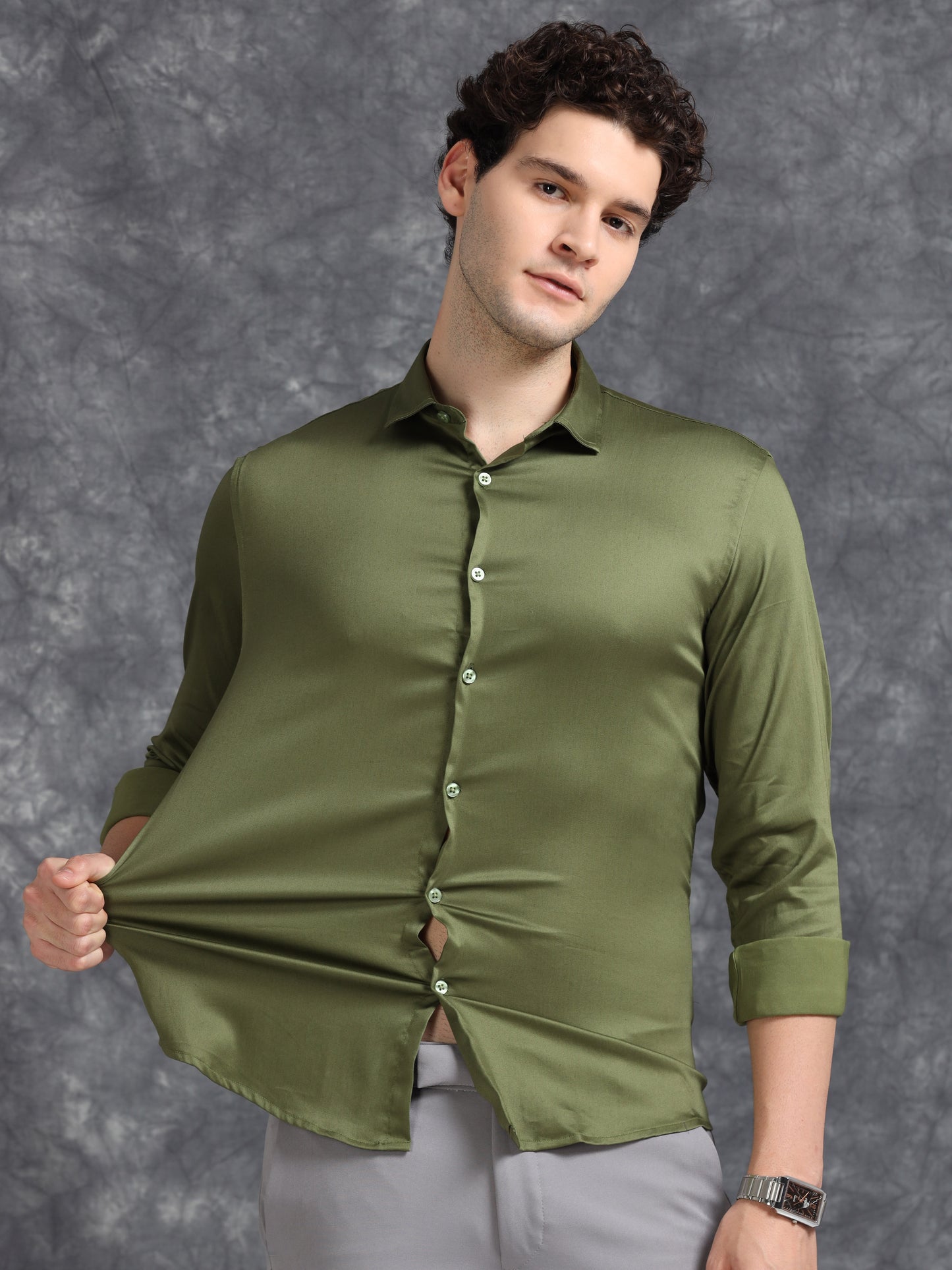 Green 60's Satin lycra Shirt