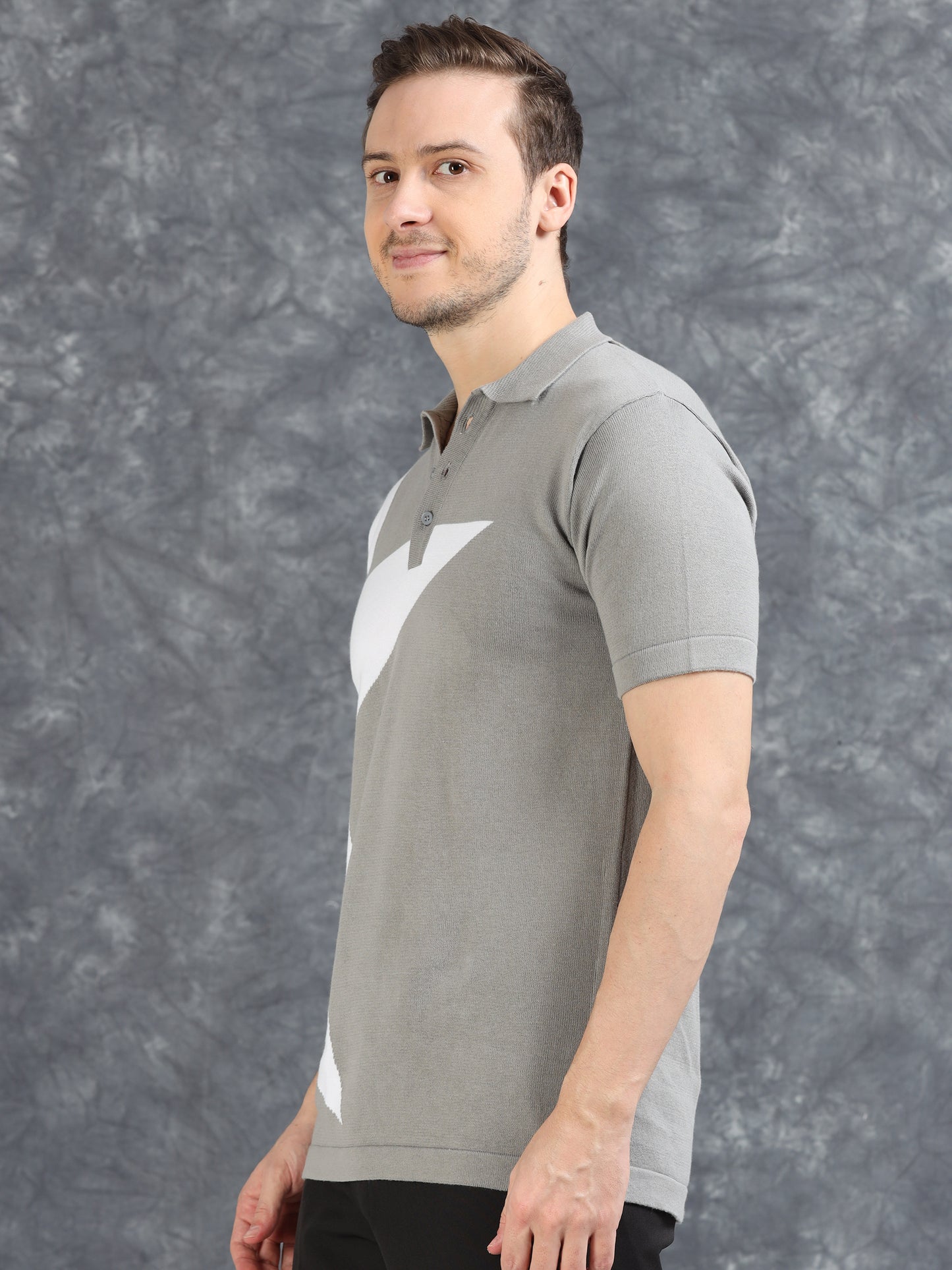 Half Star Design Polo T-Shirt Grey