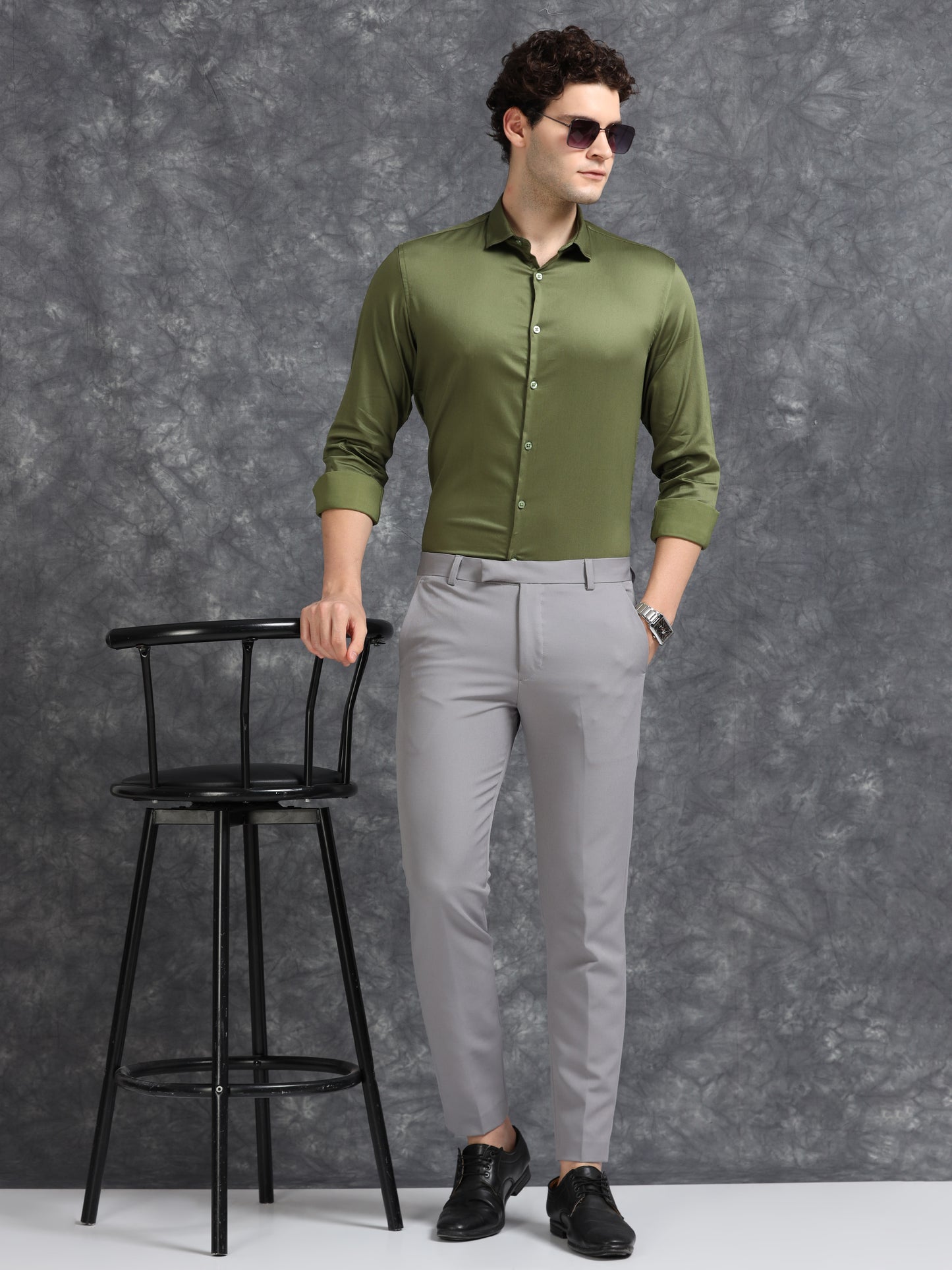 Green 60's Satin lycra Shirt