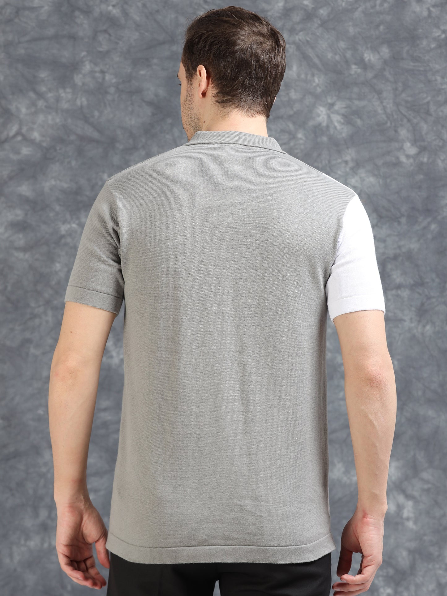 Half Star Design Polo T-Shirt Grey